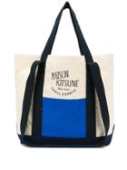 Maison Kitsuné Colour Block Tote Bag - White