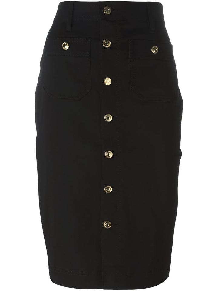 Dsquared2 Buttoned Pencil Skirt, Women's, Size: 42, Black, Polyester/spandex/elastane/cotton