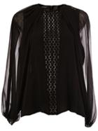 Giambattista Valli See-through Long Sleeves Blouse, Women's, Size: 44, Black, Silk/cotton/polyester/polyamide