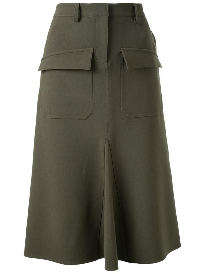 Fad Three Patch Pocket Skirt, Women's, Size: Small, Green, Polyester/polyurethane/cupro/wool