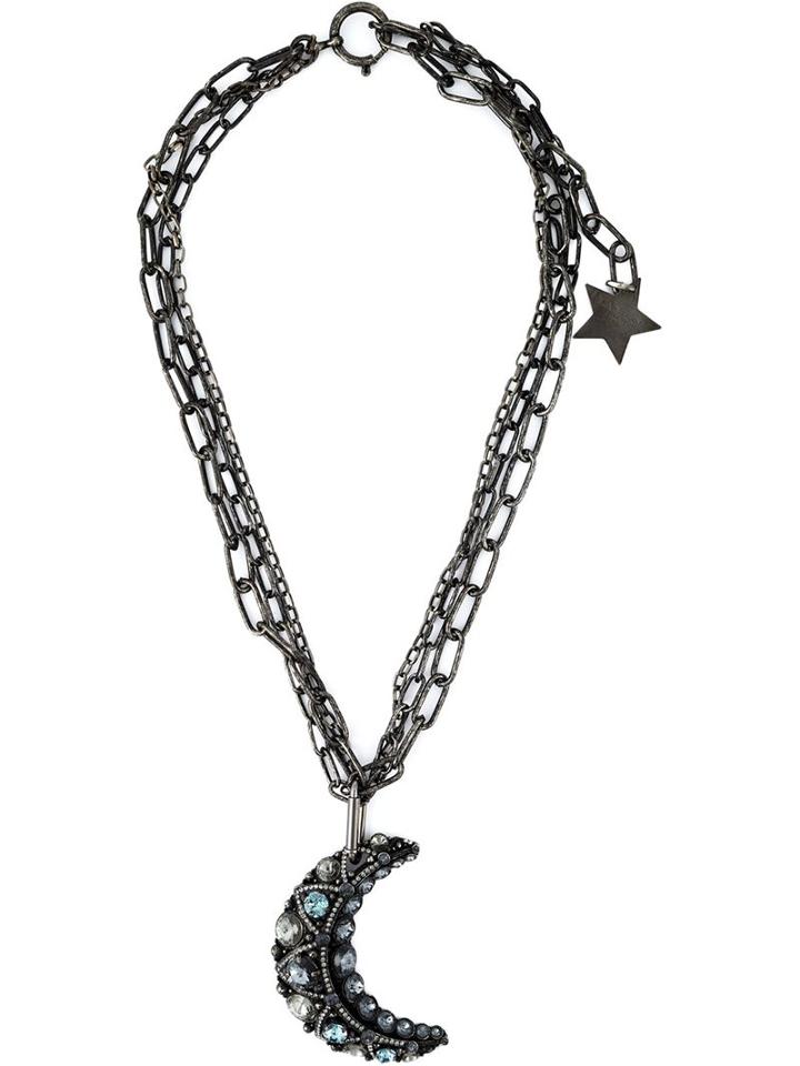 Lanvin Moon Pendant Necklace, Women's, Metallic, Glass/brass/pewter