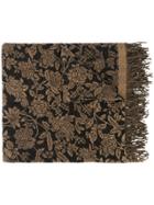 Uma Wang Floral Embroidered Fringed Scarf - Brown