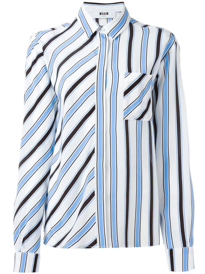 Msgm Striped Shirt, Women's, Size: 42, Blue, Silk