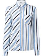 Msgm Striped Shirt, Women's, Size: 42, Blue, Silk