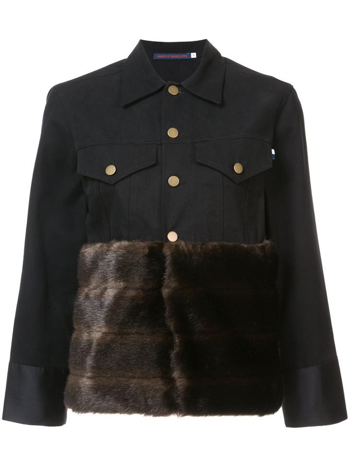 Harvey Faircloth - Fur Panel Buttoned Jacket - Women - Cotton/acrylic/polyester - L, Black, Cotton/acrylic/polyester