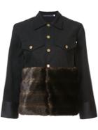 Harvey Faircloth - Fur Panel Buttoned Jacket - Women - Cotton/acrylic/polyester - L, Black, Cotton/acrylic/polyester