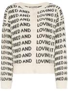 Ashley Williams Slogan Knitted Merino Wool Cardigan - White