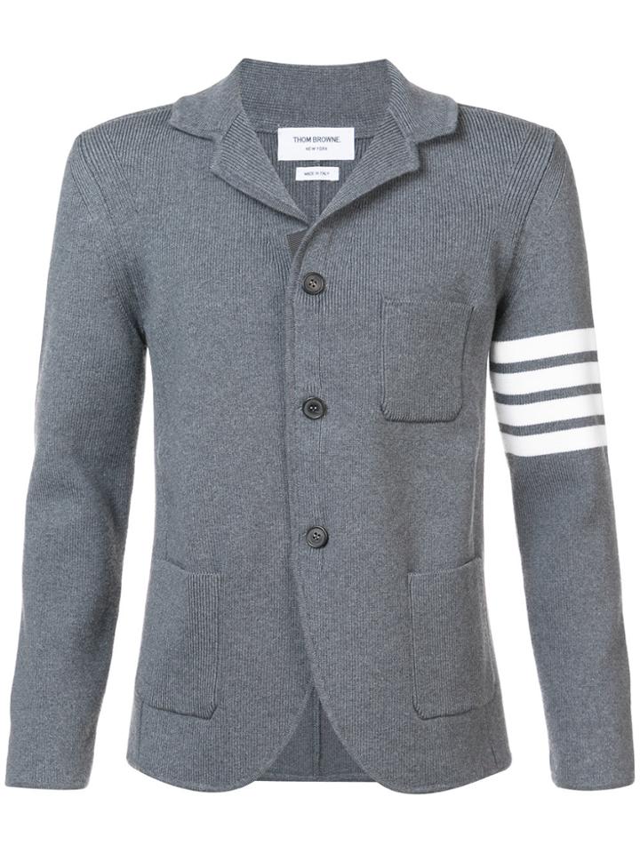 Thom Browne Rib Knit Sport Coat With White 4 Bar Stripe In Medium Grey