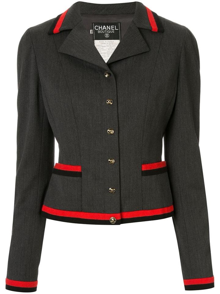 Chanel Pre-owned 1994 Contrasting Stripes Fitted Blazer - Grey