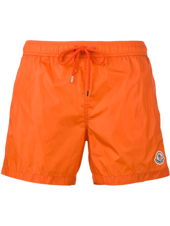 Moncler - Logo Plaque Swimming Trunks - Men - Polyamide/polyester - M, Yellow/orange, Polyamide/polyester