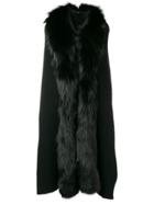 Yves Salomon Fur Trim Oversized Coat - Black