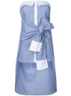 Co-mun - Buttoned Strapless Striped Blouse - Women - Cotton - 40, Blue, Cotton