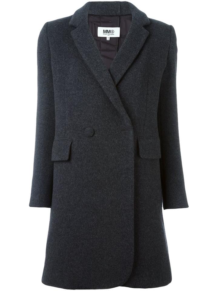 Mm6 Maison Margiela Double Breasted Coat, Women's, Size: 44, Grey, Polyester/viscose/wool