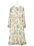 Oscar De La Renta Kids Belted Foliage Print Dress - Neutrals