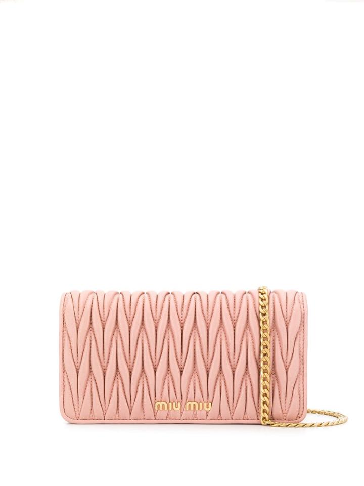 Miu Miu Matelassé Leather Wallet On Chain - Pink