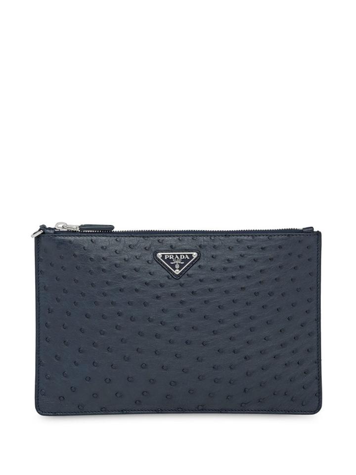 Prada Logo Plaque Clutch Bag - Blue