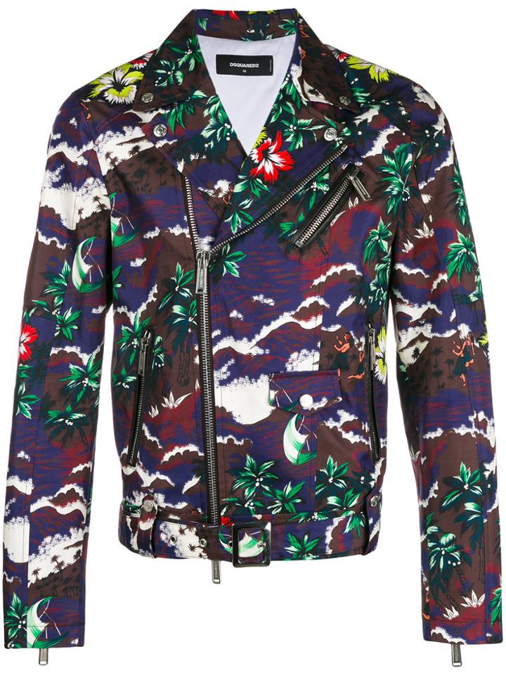 Dsquared2 Tropical Print Biker Jacket - Multicolour