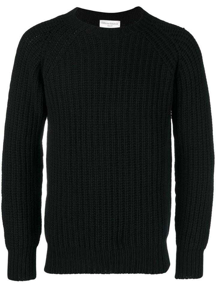 Officine Generale Rib Knit Crew Neck Sweater - Black
