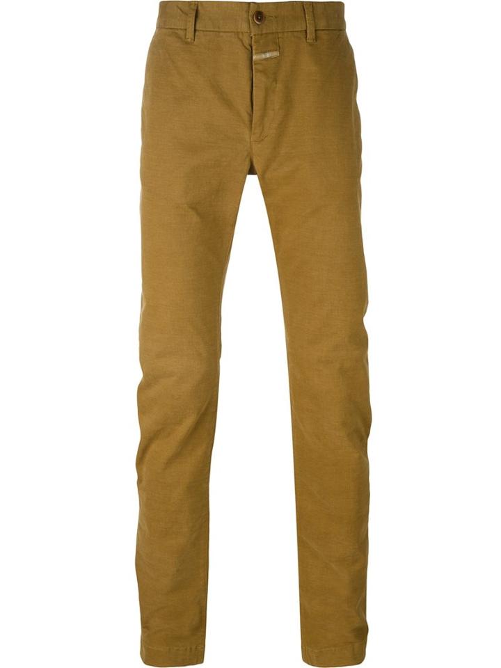 Closed Slim Chino Trousers, Men's, Size: 31/34, Green, Cotton/spandex/elastane