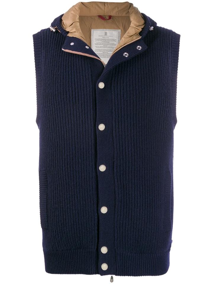 Brunello Cucinelli Hooded Knit Gilet - Blue