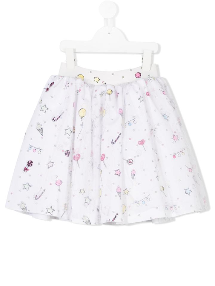 Love Made Love Party Print Full Skirt - White