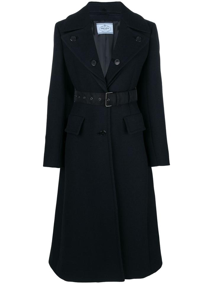 Prada Long-sleeve Belted Coat - Blue