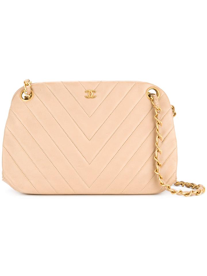Chanel Vintage V-stitch Quilted Shoulder Bag - Nude & Neutrals