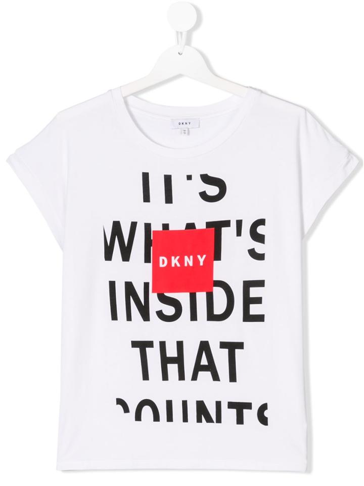 Dkny Kids Teen Slogan Print Logo - White