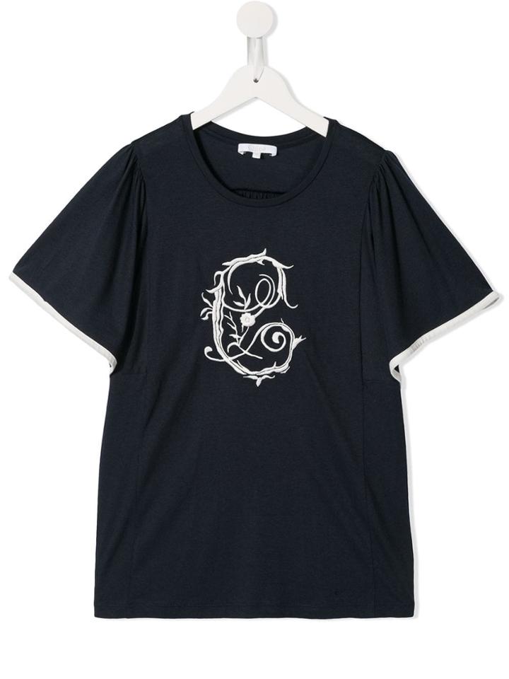 Chloé Kids Embroidered Bell Sleeve T-shirt - Blue