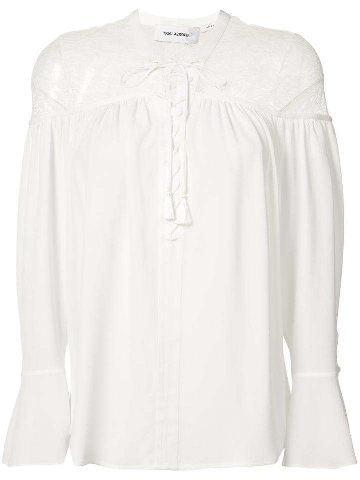 Yigal Azrouel - Lace-up Blouse - Women - Silk/nylon - 6, White, Silk/nylon