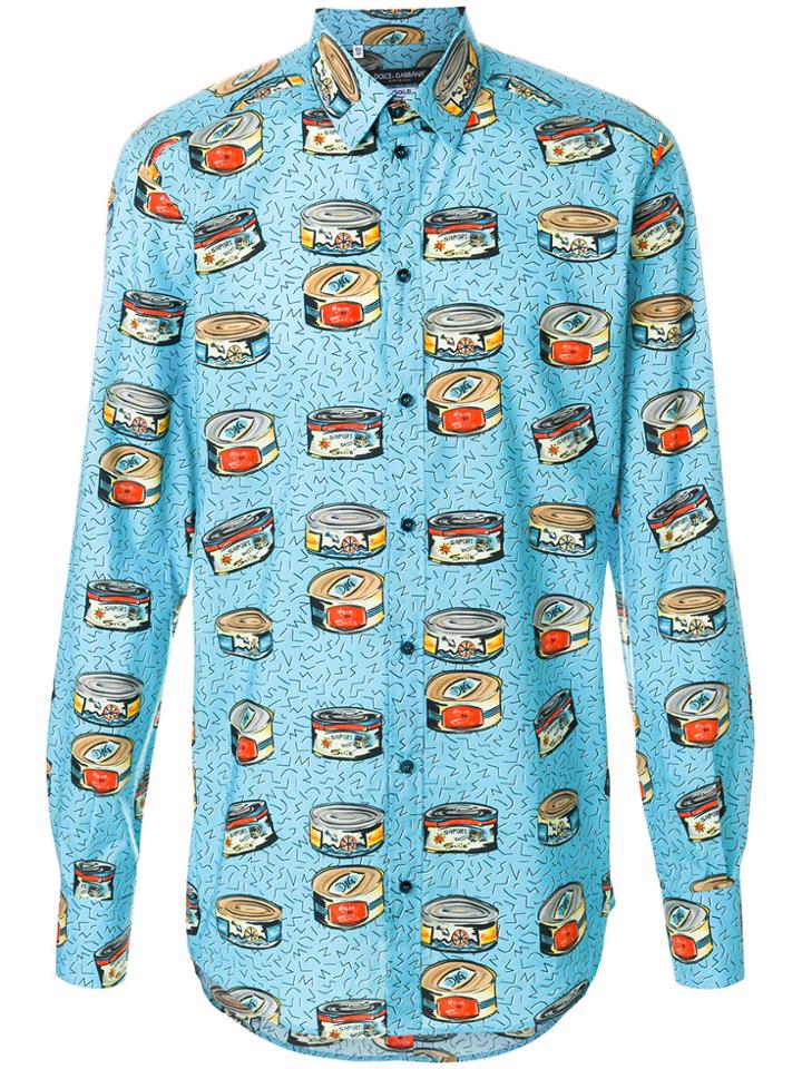 Dolce & Gabbana Tinned Sardines Print Shirt - Blue
