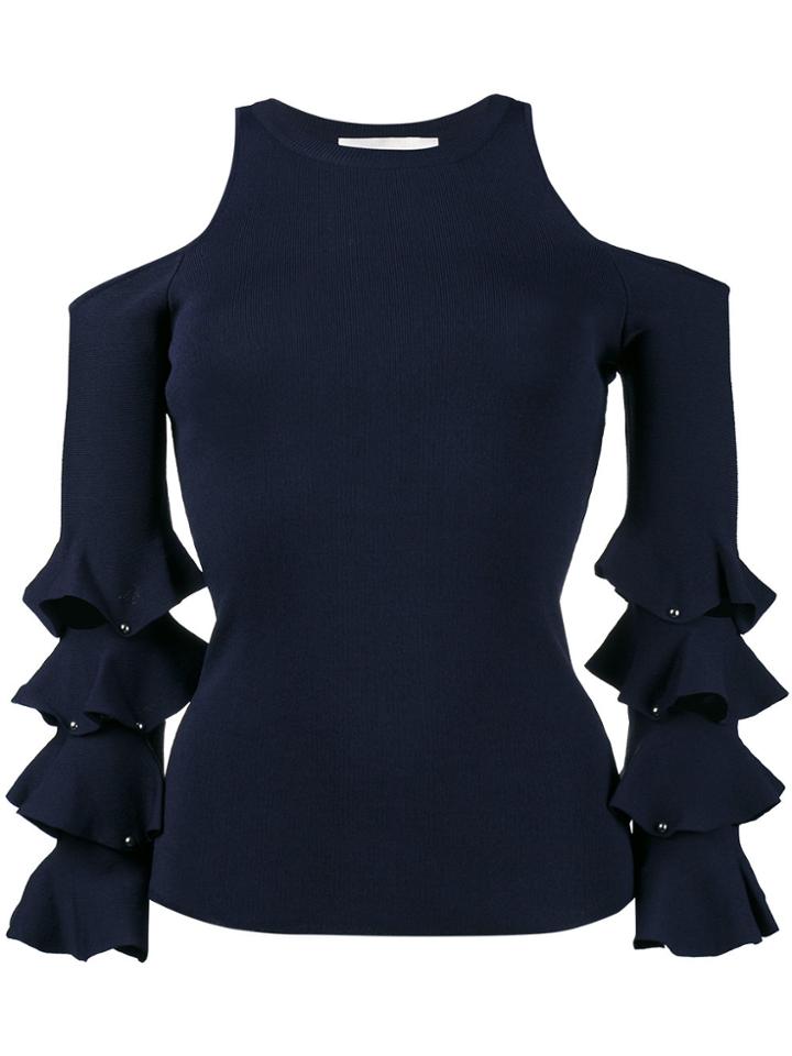 Jonathan Simkhai Cold-shoulder Ruffled Top - Blue
