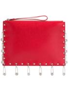 Versus Pins Embellished Clutch, Women's, Red, Calf Leather