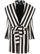 Balmain Striped Coat, Women's, Size: 36, Black, Virgin Wool/cotton/viscose
