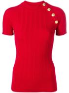 Balmain Ribbed Knitted T-shirt - Red