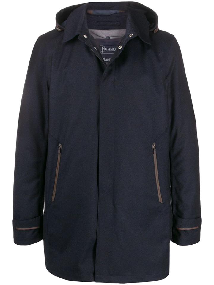 Herno Hooded Concealed Placket Coat - Blue