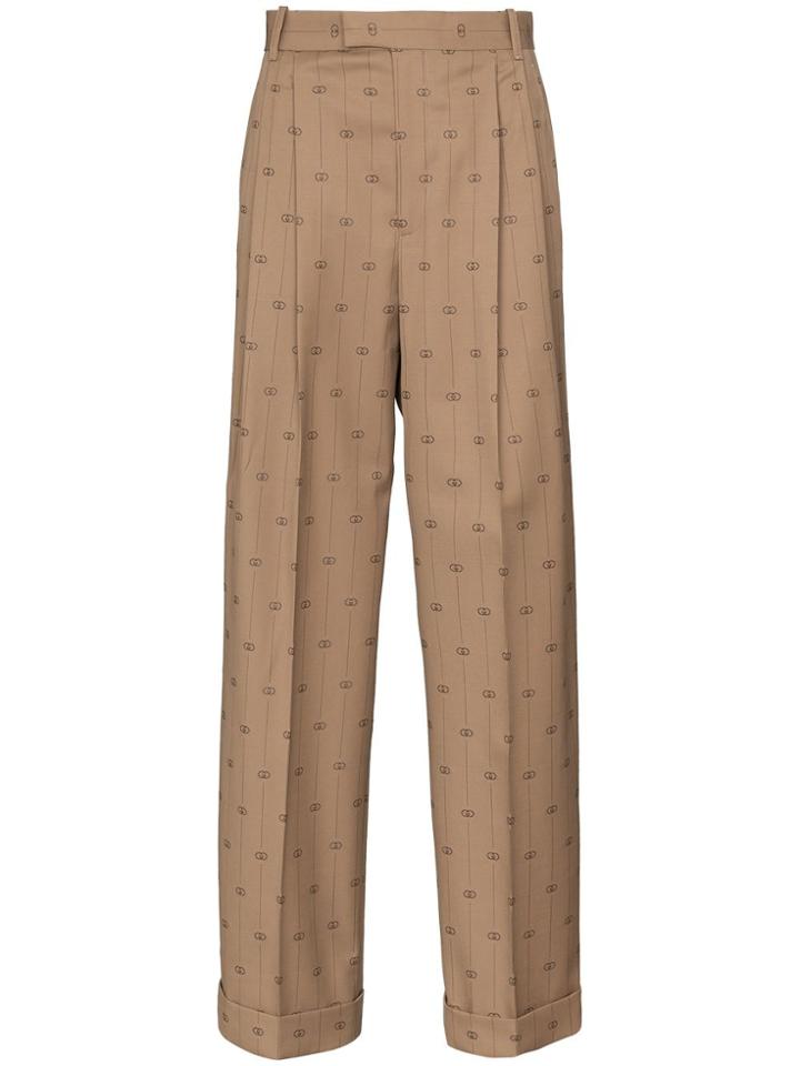 Gucci Gg Stripe Wide Leg Trousers - Brown