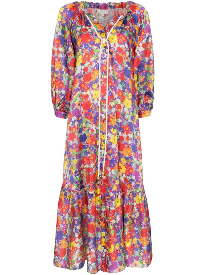 Borgo De Nor Floral Print Drawstring Neck Dress - Purple
