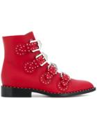 Givenchy Buckle Studded Boots - Red