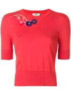 Fendi Floral Short-sleeve Sweater - Red