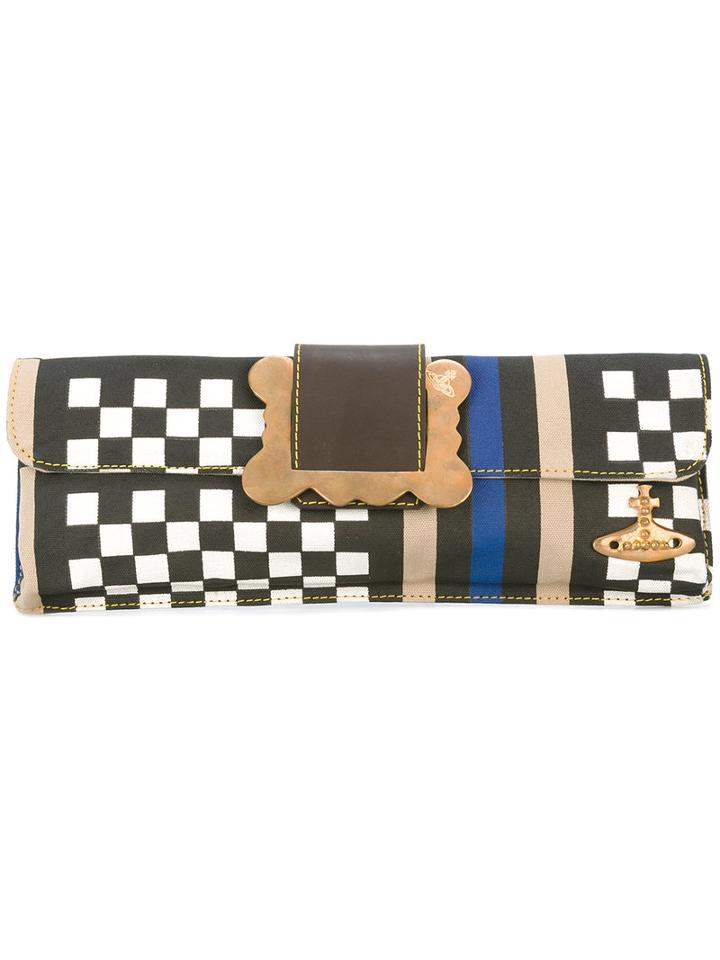 Vivienne Westwood Geometric Print Asymmetric Clutch, Women's, Cotton/leather/metal