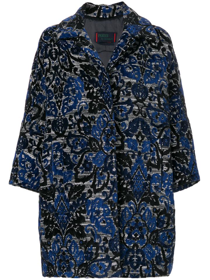 Femme By Michele Rossi Arabesque Jacquard Coat - Blue