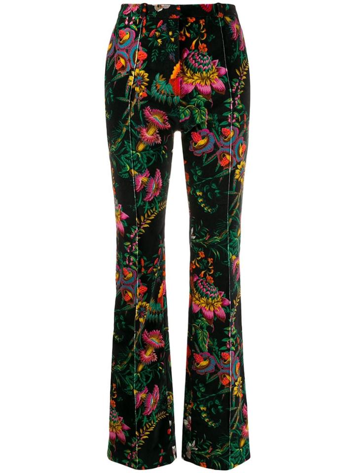 Paco Rabanne Floral-print Flared Trousers - Black