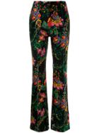 Paco Rabanne Floral-print Flared Trousers - Black