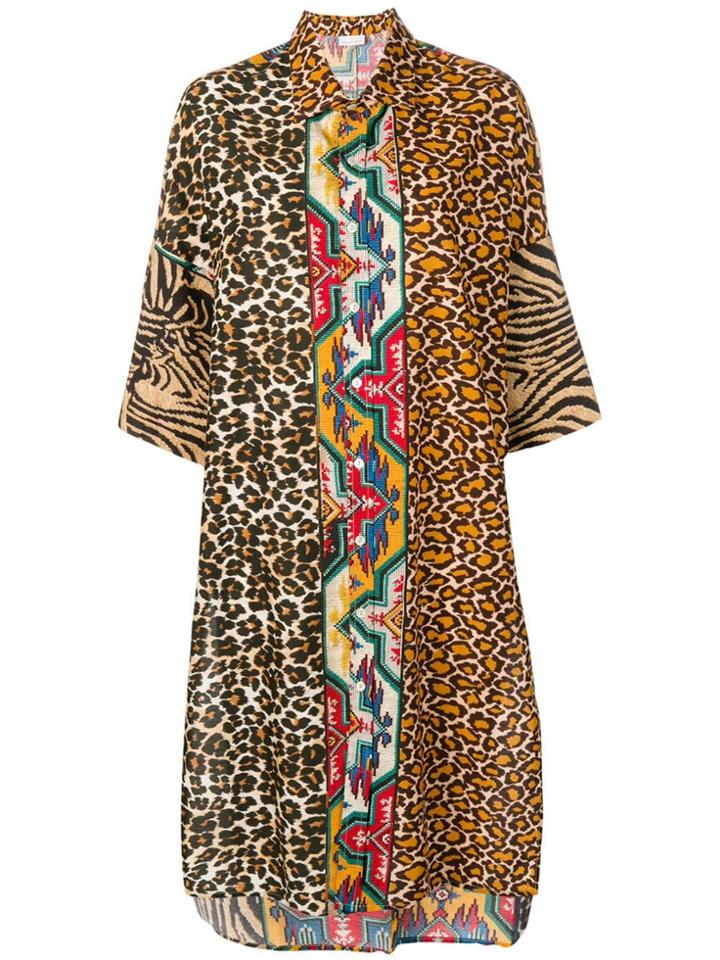 Pierre-louis Mascia Animal Patchwork Shirt Dress - Neutrals