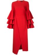 Solace London Ruffled Sleeves Dress - Red