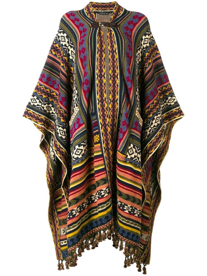 Etro Jacquard Cape Coat - Green