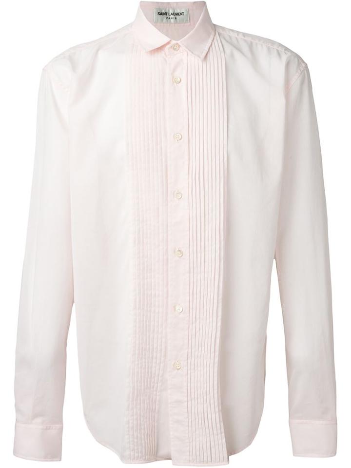 Saint Laurent Pleated Panel Shirt, Men's, Size: 39, Pink/purple, Cotton