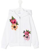 Dolce & Gabbana Kids Sequin Floral Embroidered Hoodie, Girl's, Size: 10 Yrs, White