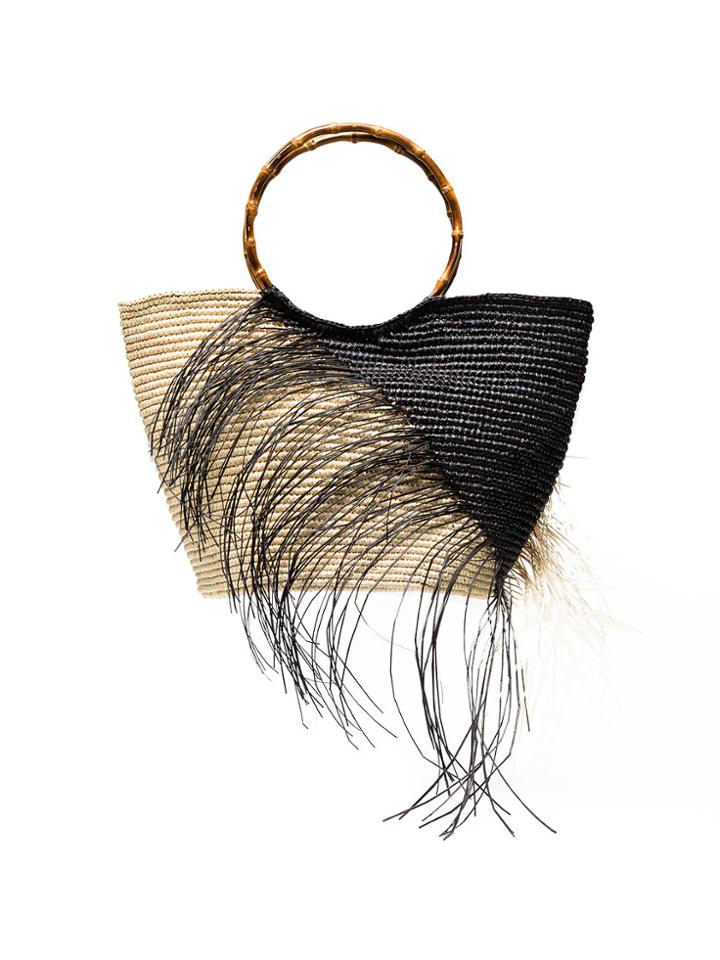 Sensi Studio Black And Natural Two Tone Frayed Maxi Straw Tote
